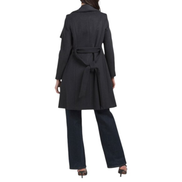 COLE HAAN Charcoal Wool Blend Wrap Coat - Picture 2 of 2